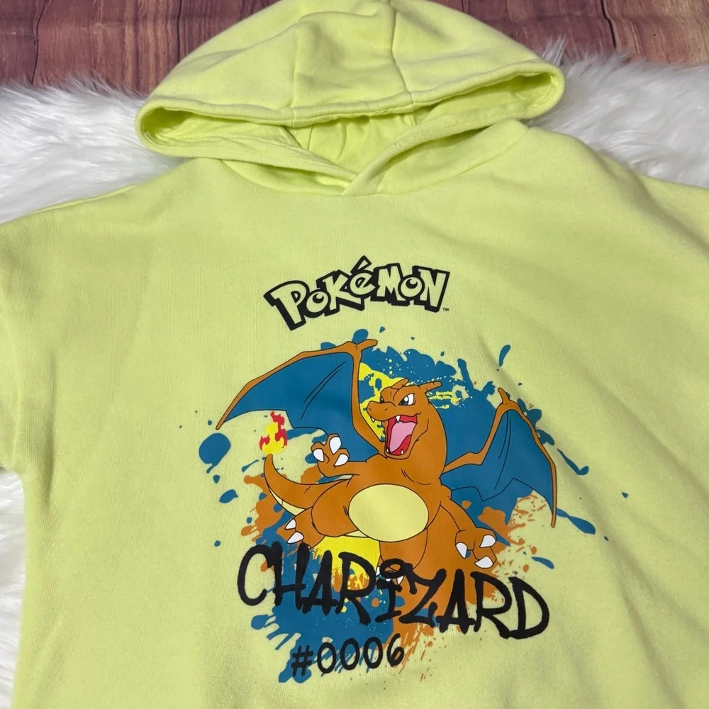 Pokemon Charizard Neon Yellow Graphic Hoodie - Boys Size 8-9 Yrs